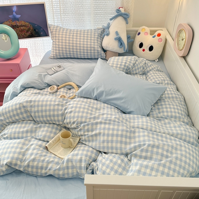 91家纺网 家纺一手货源 找家纺 （总）昔可家纺 2024新款全棉纯色格子系列四件套