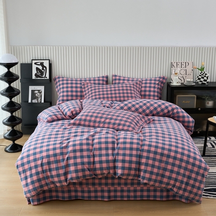 91家纺网 家纺一手货源 找家纺 （总）三沁家居 2025新款格子色织全棉水洗棉四件套直播爆款量大价优