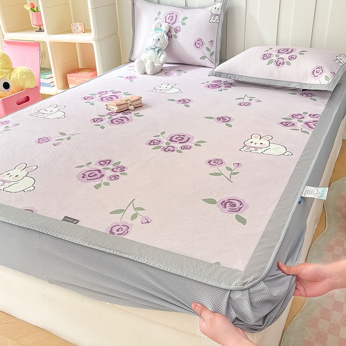 91家纺网 家纺一手货源 找家纺 安哆啦家纺 安哆啦家纺 2024新款A类冰藤印花凉席 紫花兔-床笠款