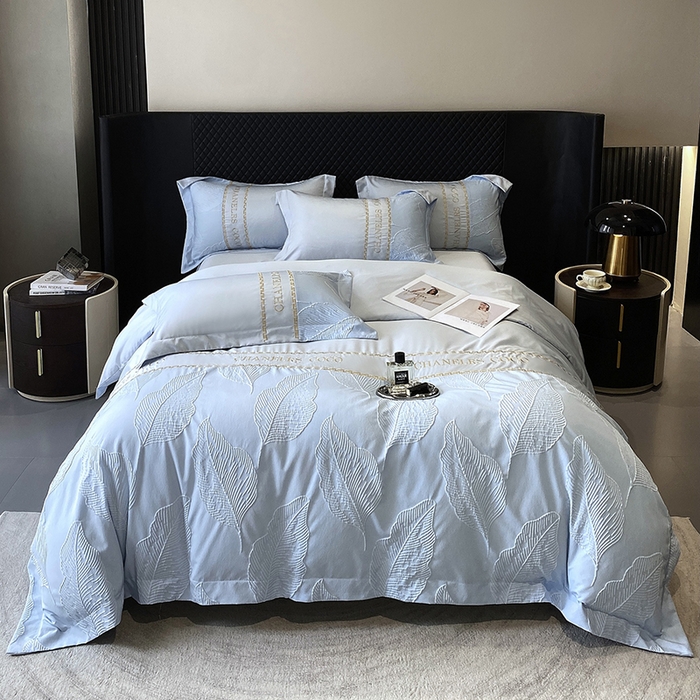 91家纺网 家纺一手货源 找家纺 优悦生活馆 2024新款新款冰丝绣花四件套-莫奈花园 莫奈花园-蓝