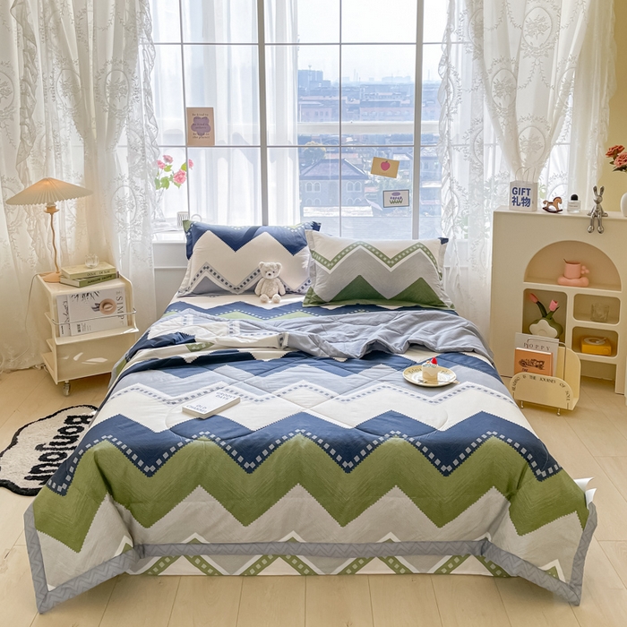 91家纺网 家纺一手货源 找家纺 菲梵家纺 2025春夏新品A类全棉喷气印花夏被 被子被芯 莱赛尔