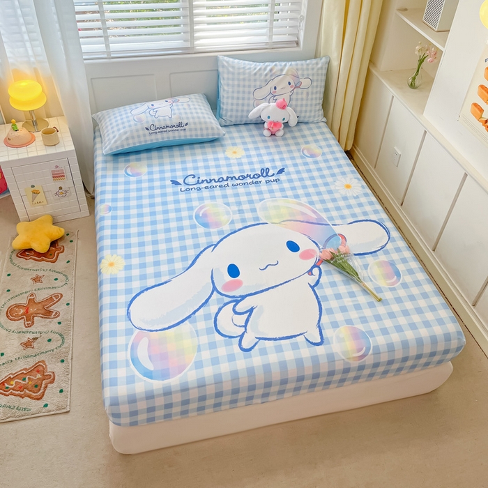 91家纺网 家纺一手货源 找家纺 金爱家 2024新款全棉三丽鸥正版大版单品床笠 泡泡玉桂狗