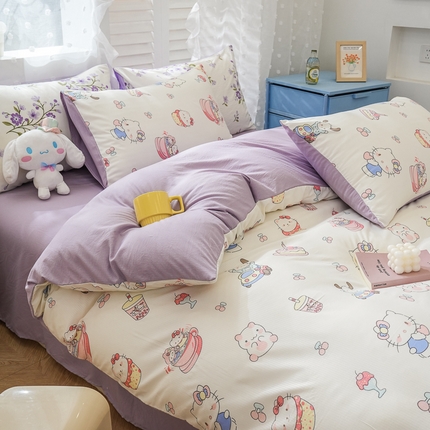 91家纺网 家纺一手货源 找家纺 金牛枕芯 2024新款亲肤舒适提花泡泡棉四件套 派对猫