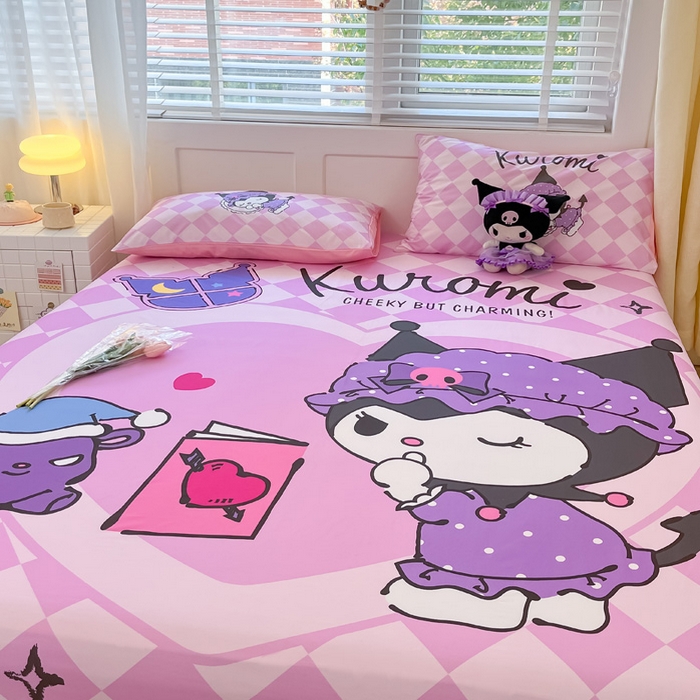 91家纺网 家纺一手货源 找家纺 金爱家 2024新款全棉三丽鸥正版大版单品床笠 晚安库洛米