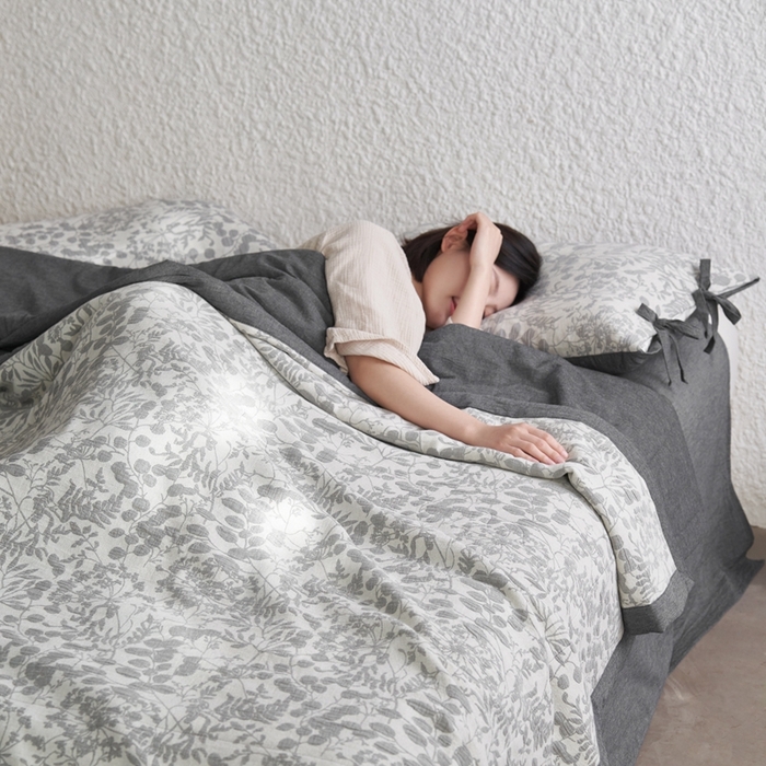 91家纺网 家纺一手货源 找家纺 安莱生活 2024新款高端双层纱栀子花色织大提花夏被及夏被四件套 栀子花-深灰