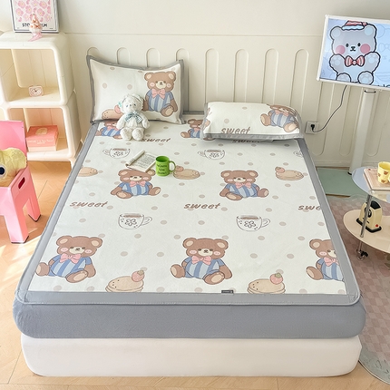 安哆啦家纺 2024新款A类冰藤印花凉席 蛋糕小熊-床笠款