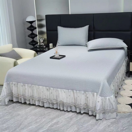 91家纺网 家纺一手货源 找家纺 （总）青雅席业 2025新款舒适亲肤凉感冰豆豆网纱花边凉席