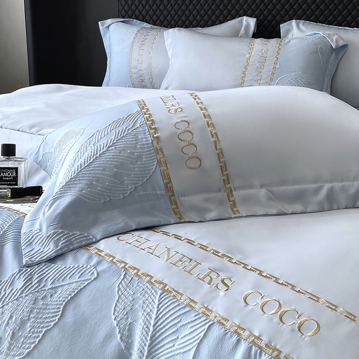 91家纺网 家纺一手货源 找家纺 优悦生活馆 2024新款新款冰丝绣花四件套-莫奈花园 莫奈花园-蓝