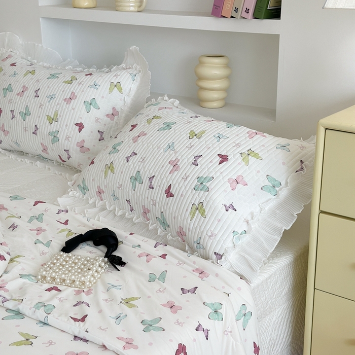 91家纺网 家纺一手货源 找家纺 昔可家纺 2024新款凉感冰皮床盖和同款夏被 缤纷蝴蝶