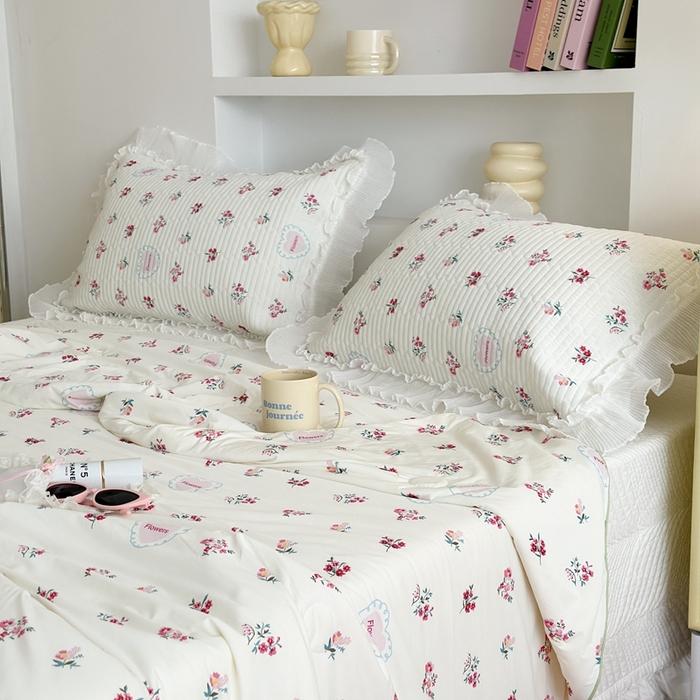 91家纺网 家纺一手货源 找家纺 昔可家纺 2024新款凉感冰皮床盖和同款夏被 玫瑰花园