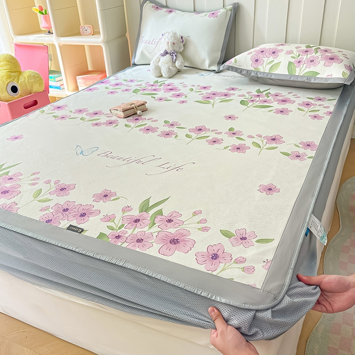 91家纺网 家纺一手货源 找家纺 安哆啦家纺 安哆啦家纺 2024新款A类冰藤印花凉席 浪漫花语-床笠款