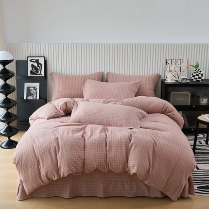 91家纺网 家纺一手货源 找家纺 （总）三沁家居 2025新款格子色织全棉水洗棉四件套直播爆款量大价优