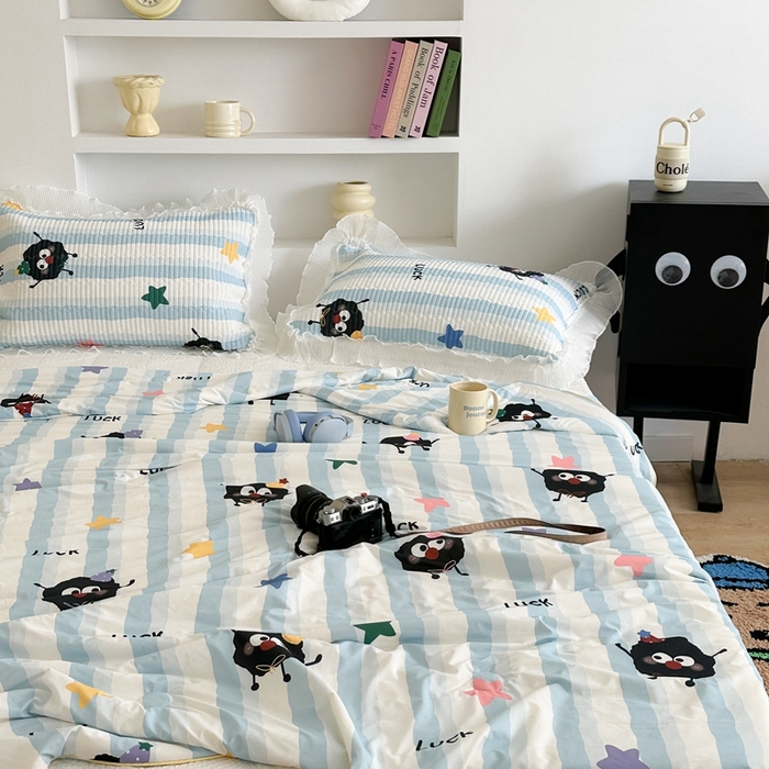 91家纺网 家纺一手货源 找家纺 昔可家纺 2024新款凉感冰皮床盖和同款夏被 星星煤球