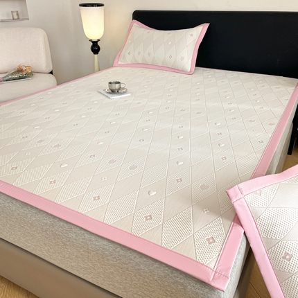 91家纺网 家纺一手货源 找家纺 （总）摩妮卡 2025新款PE中分子凉感提花冰豆豆凉席三件套床笠三件套