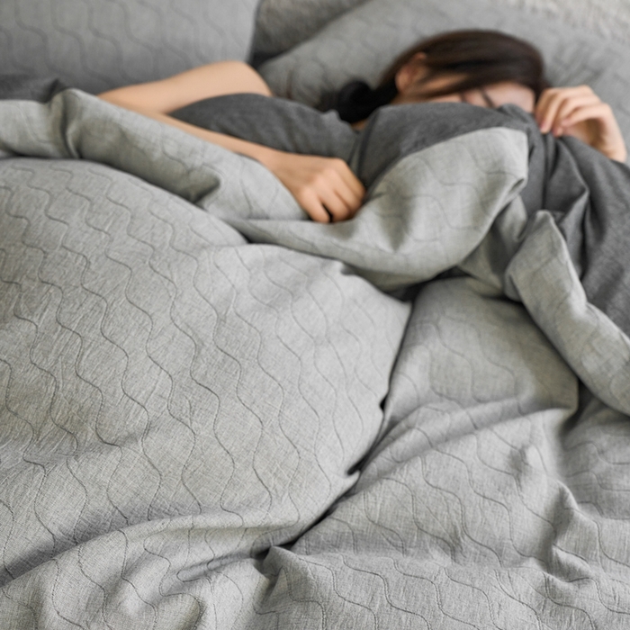 91家纺网 家纺一手货源 找家纺 安莱生活 2025新款双层纱色织提花波浪系列四件套 斜纹波浪 斜纹波兰-深灰