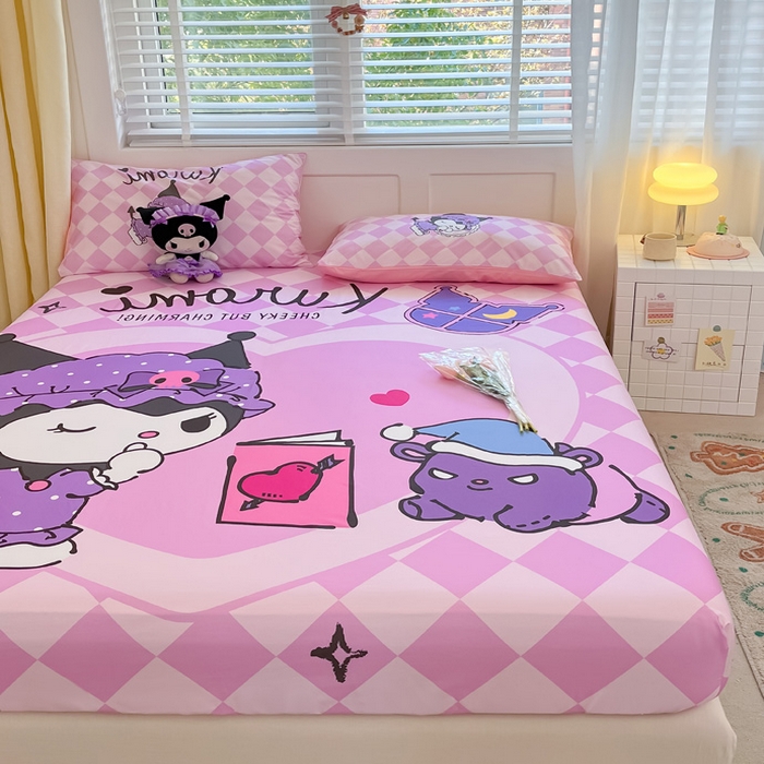 91家纺网 家纺一手货源 找家纺 金爱家 2024新款全棉三丽鸥正版大版单品床笠 晚安库洛米