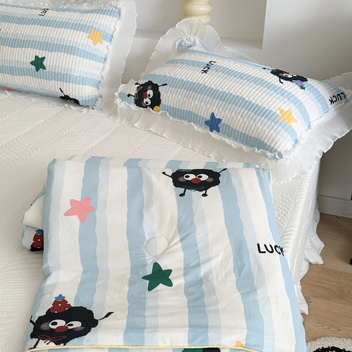 91家纺网 家纺一手货源 找家纺 昔可家纺 2024新款凉感冰皮床盖和同款夏被 星星煤球