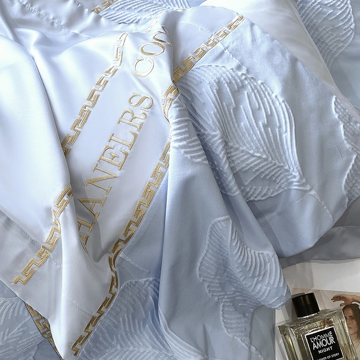 91家纺网 家纺一手货源 找家纺 优悦生活馆 2024新款新款冰丝绣花四件套-莫奈花园 莫奈花园-蓝