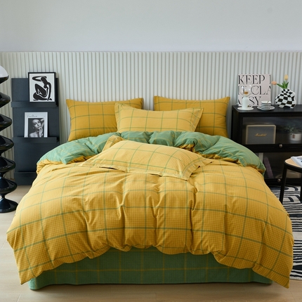 91家纺网 家纺一手货源 找家纺 （总）三沁家居 2025新款格子色织全棉水洗棉四件套直播爆款量大价优