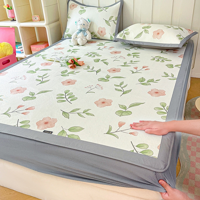 91家纺网 家纺一手货源 找家纺 安哆啦家纺 安哆啦家纺 2024新款A类冰藤印花凉席 花丛间-床笠款