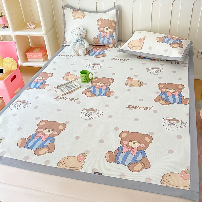 91家纺网 家纺一手货源 找家纺 安哆啦家纺 安哆啦家纺 2024新款A类冰藤印花凉席 蛋糕小熊-凉席款