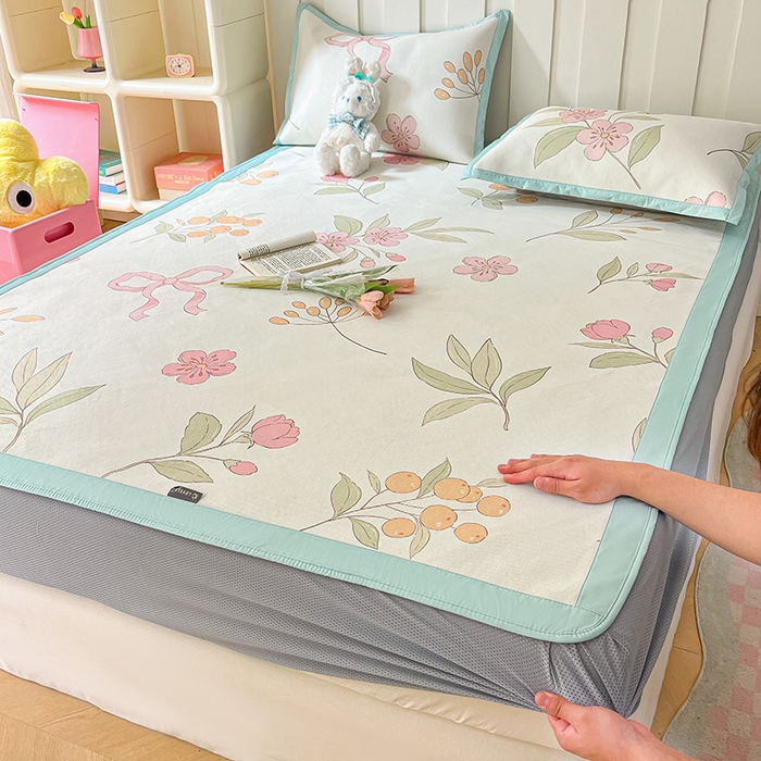 91家纺网 家纺一手货源 找家纺 安哆啦家纺 安哆啦家纺 2024新款A类冰藤印花凉席 蝶恋花-床笠款