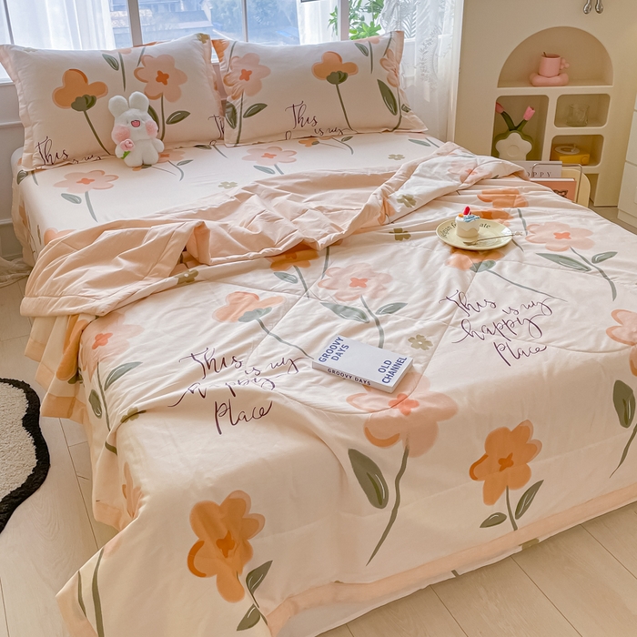 91家纺网 家纺一手货源 找家纺 菲梵家纺 2025春夏新品A类全棉喷气印花夏被 被子被芯 春日暖阳