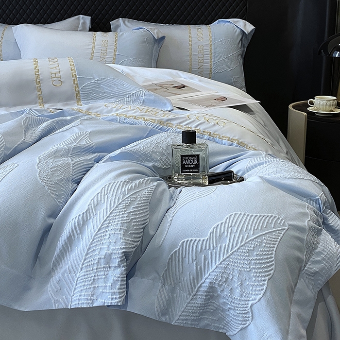 91家纺网 家纺一手货源 找家纺 优悦生活馆 2024新款新款冰丝绣花四件套-莫奈花园 莫奈花园-蓝