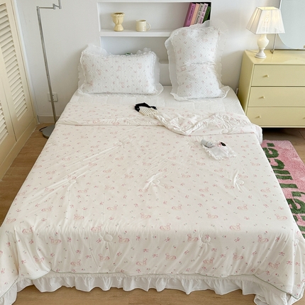 昔可家纺 2024新款凉感冰皮床盖和同款夏被 蝴蝶结天鹅