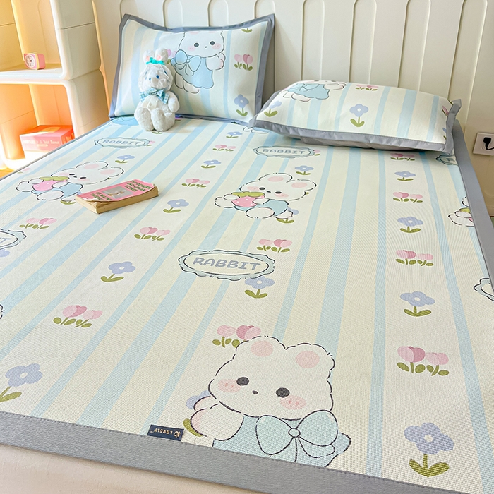 91家纺网 家纺一手货源 找家纺 安哆啦家纺 安哆啦家纺 2024新款A类冰藤印花凉席 花中兔-凉席款