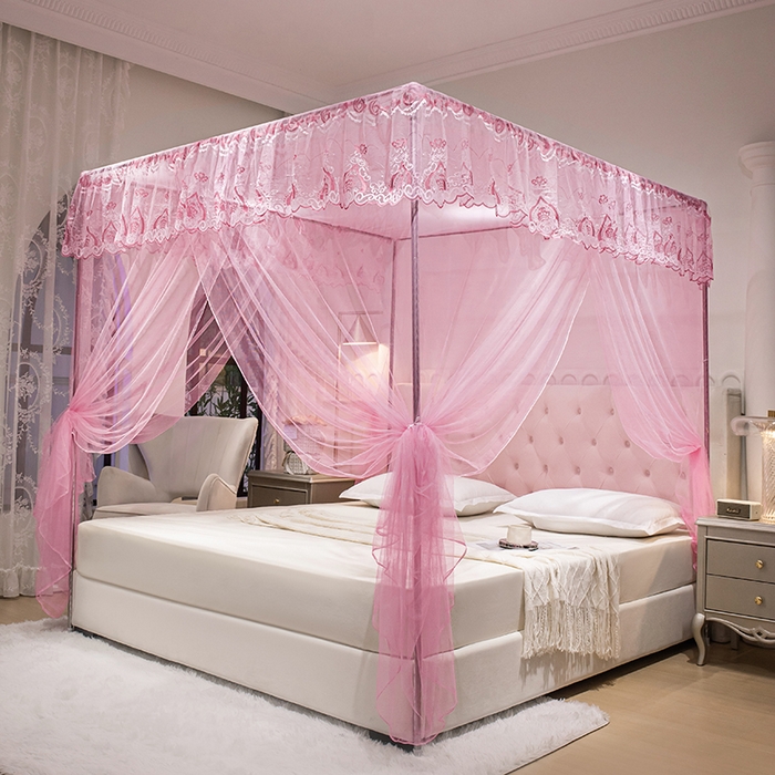 91家纺网 家纺一手货源 找家纺 千逸虹 2024年新款宫廷款落地蚊帐 粉色