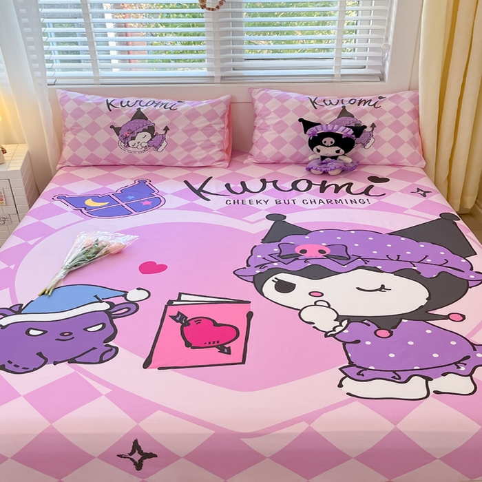 91家纺网 家纺一手货源 找家纺 金爱家 2024新款全棉三丽鸥正版大版单品床笠 晚安库洛米