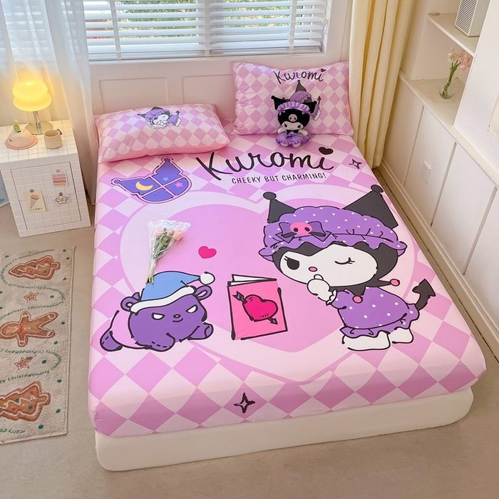 91家纺网 家纺一手货源 找家纺 金爱家 2024新款全棉三丽鸥正版大版单品床笠 晚安库洛米