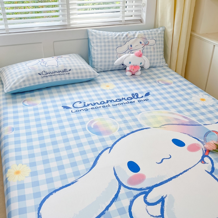 91家纺网 家纺一手货源 找家纺 金爱家 2024新款全棉三丽鸥正版大版单品床笠 泡泡玉桂狗