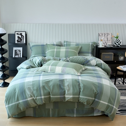 91家纺网 家纺一手货源 找家纺 （总）三沁家居 2025新款格子色织全棉水洗棉四件套直播爆款量大价优