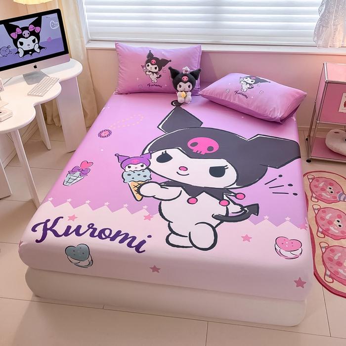 91家纺网 家纺一手货源 找家纺 金爱家 2024新款全棉三丽鸥正版大版单品床笠 冰淇淋库洛米