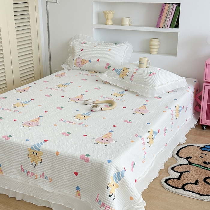 91家纺网 家纺一手货源 找家纺 昔可家纺 2024新款凉感冰皮床盖和同款夏被 樱桃曲奇