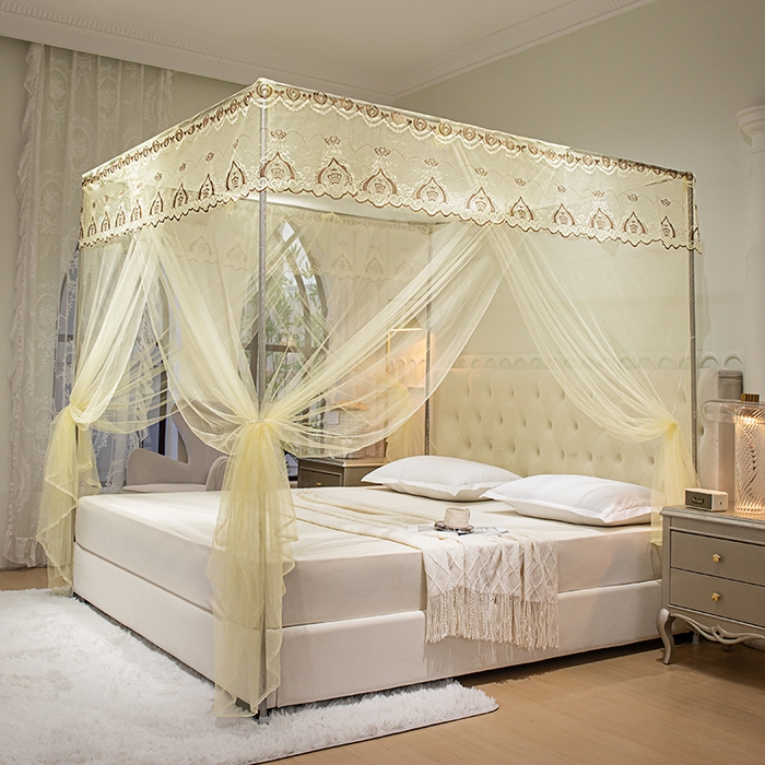 91家纺网 家纺一手货源 找家纺 千逸虹 2024年新款宫廷款落地蚊帐 黄色