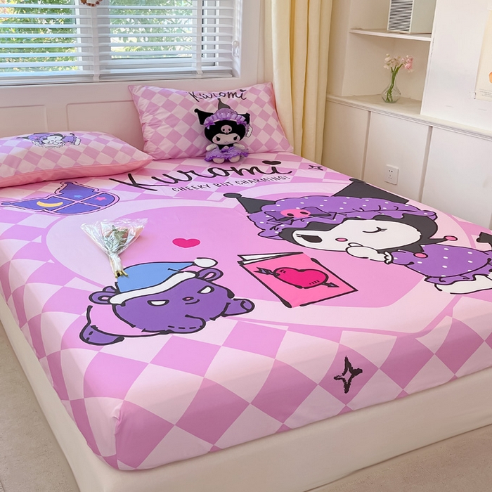 91家纺网 家纺一手货源 找家纺 金爱家 2024新款全棉三丽鸥正版大版单品床笠 晚安库洛米