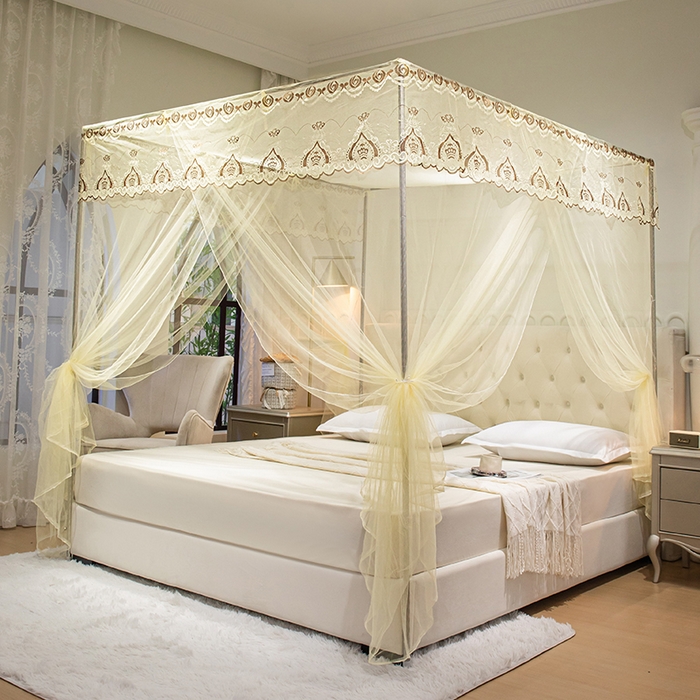 91家纺网 家纺一手货源 找家纺 千逸虹 2024年新款宫廷款落地蚊帐 黄色