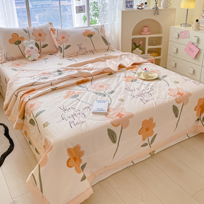 91家纺网 家纺一手货源 找家纺 菲梵家纺 2025春夏新品A类全棉喷气印花夏被 被子被芯 春日暖阳