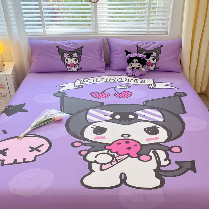 91家纺网 家纺一手货源 找家纺 金爱家 2024新款全棉三丽鸥正版大版单品床笠 贪吃库洛米