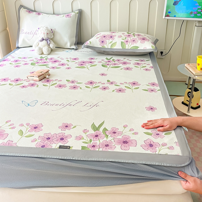 91家纺网 家纺一手货源 找家纺 安哆啦家纺 安哆啦家纺 2024新款A类冰藤印花凉席 浪漫花语-床笠款