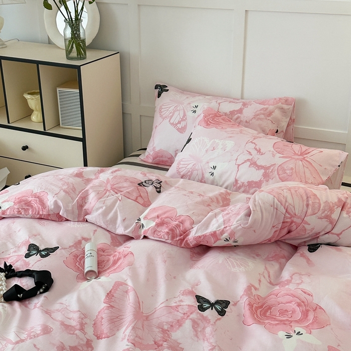 91家纺网 家纺一手货源 找家纺 昔可家纺 2024新款亲肤舒适晕染四件套--蝴蝶系列 晕染花蝴蝶