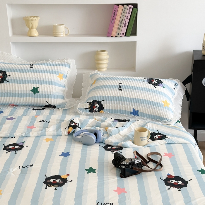 91家纺网 家纺一手货源 找家纺 昔可家纺 2024新款凉感冰皮床盖和同款夏被 星星煤球