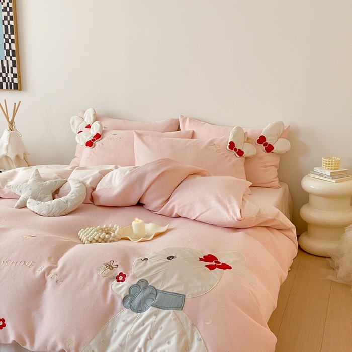 91家纺网 家纺一手货源 找家纺 （总）朗莎 2024新款A版双层纱提花绣花B版40s水洗棉四件套