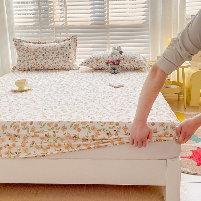 91家纺网 家纺一手货源 找家纺 楠沐家纺 2025新款亲肤印花芦荟棉水洗棉床笠系列 花千朵