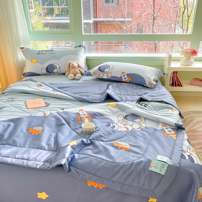 91家纺网 家纺一手货源 找家纺 菲梵家纺 2025春夏新品A类全棉喷气印花夏被 被子被芯 太空漫步