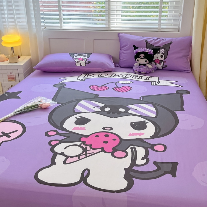 91家纺网 家纺一手货源 找家纺 金爱家 2024新款全棉三丽鸥正版大版单品床笠 贪吃库洛米