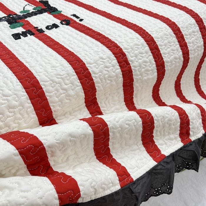 91家纺网 家纺一手货源 找家纺 暖居 2024新款支持定制纯棉榻榻米三件套单件被套农村大炕盖 条纹猫